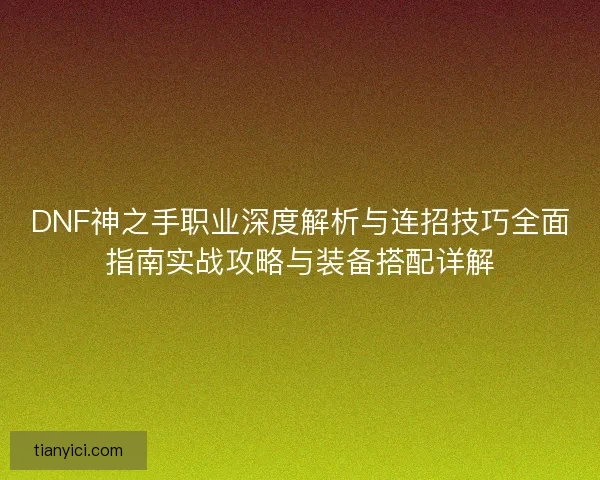 DNF神之手职业深度解析与连招技巧全面指南实战攻略与装备搭配详解